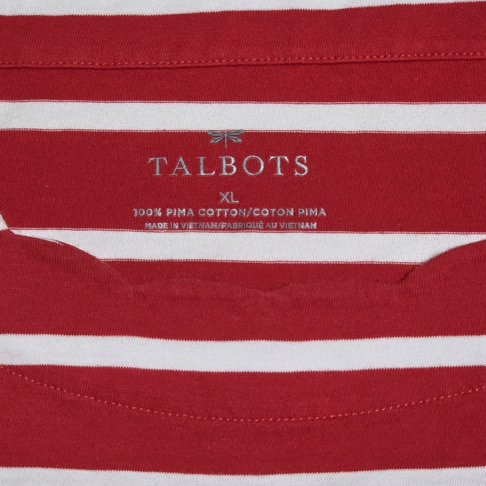 Talbots Scallop Red and White Striped Tee - Picture 3 of 15